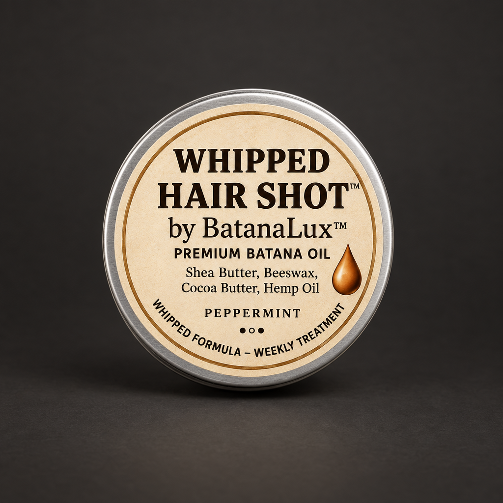 Whipped Hair Shot tin on a warm charcoal background